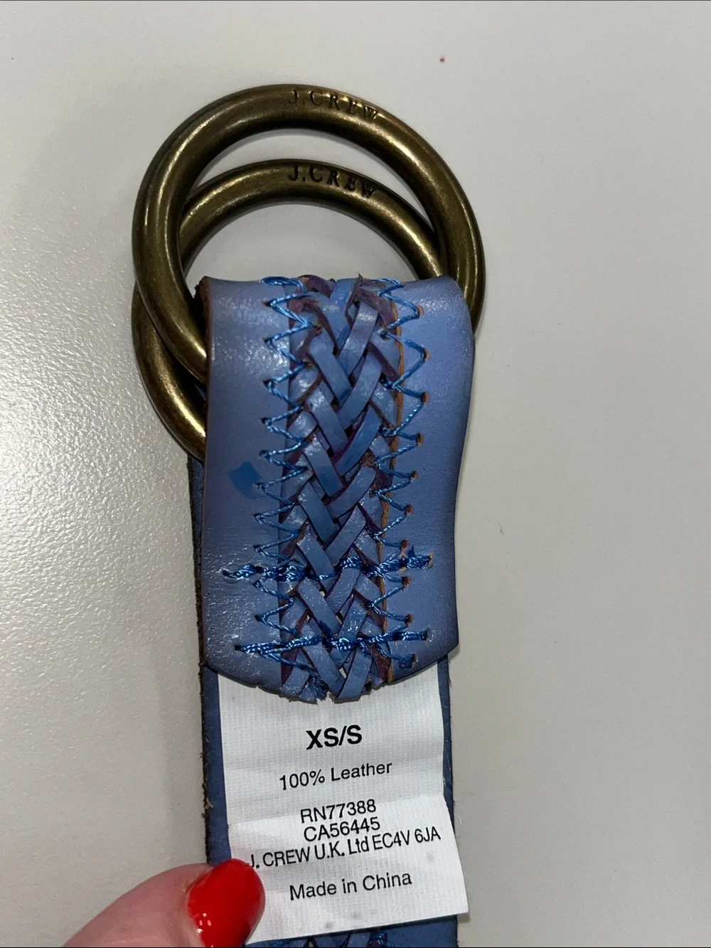 J. Crew Pale Blue Braided Leather Belt with Antique Brass Rings XS/S - Picture 2 of 13